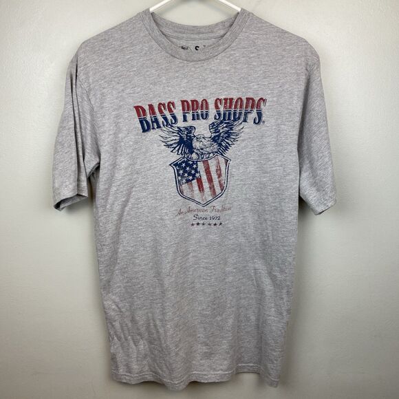 Bass Pro Shop Shirt Mens s gray short sleeve American Flag eagle - Picture 1 of 8